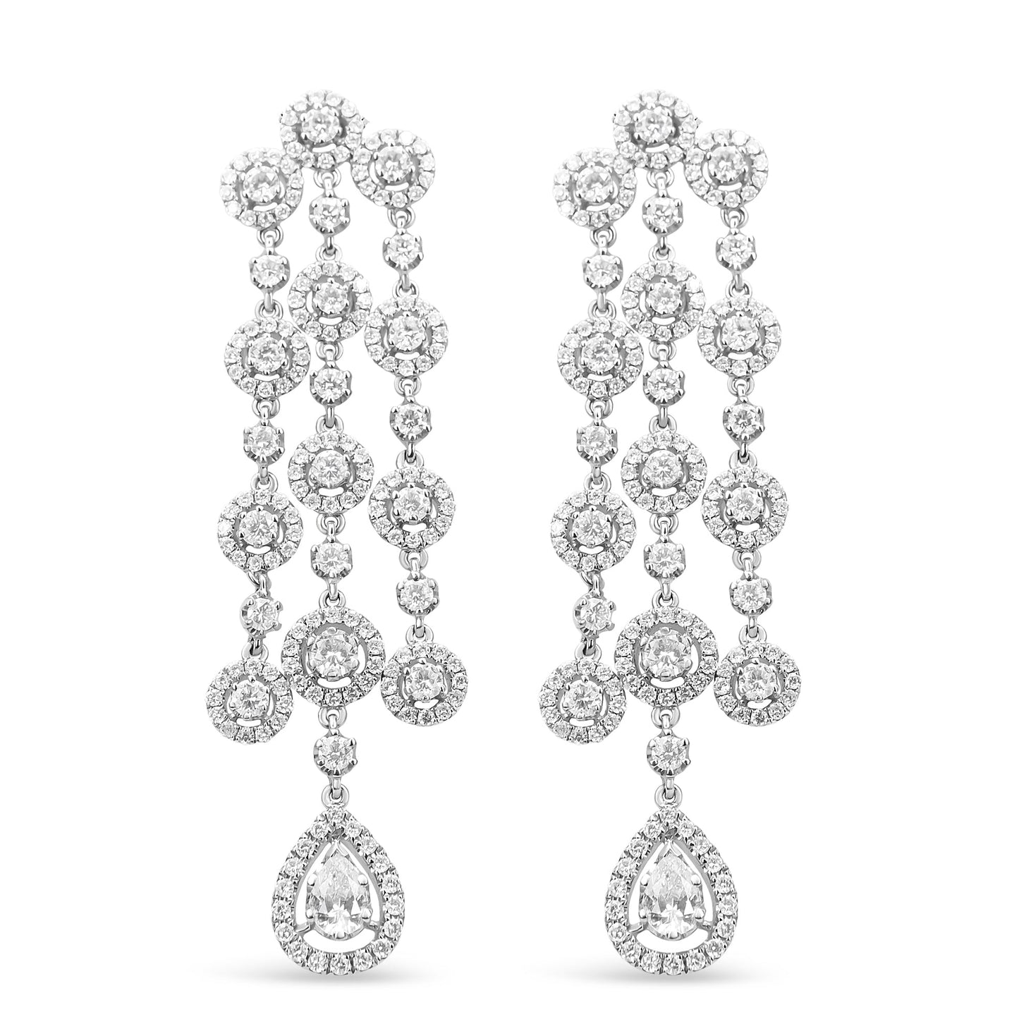 18K White Gold Diamond Double Teardrop Dangle Earrings
