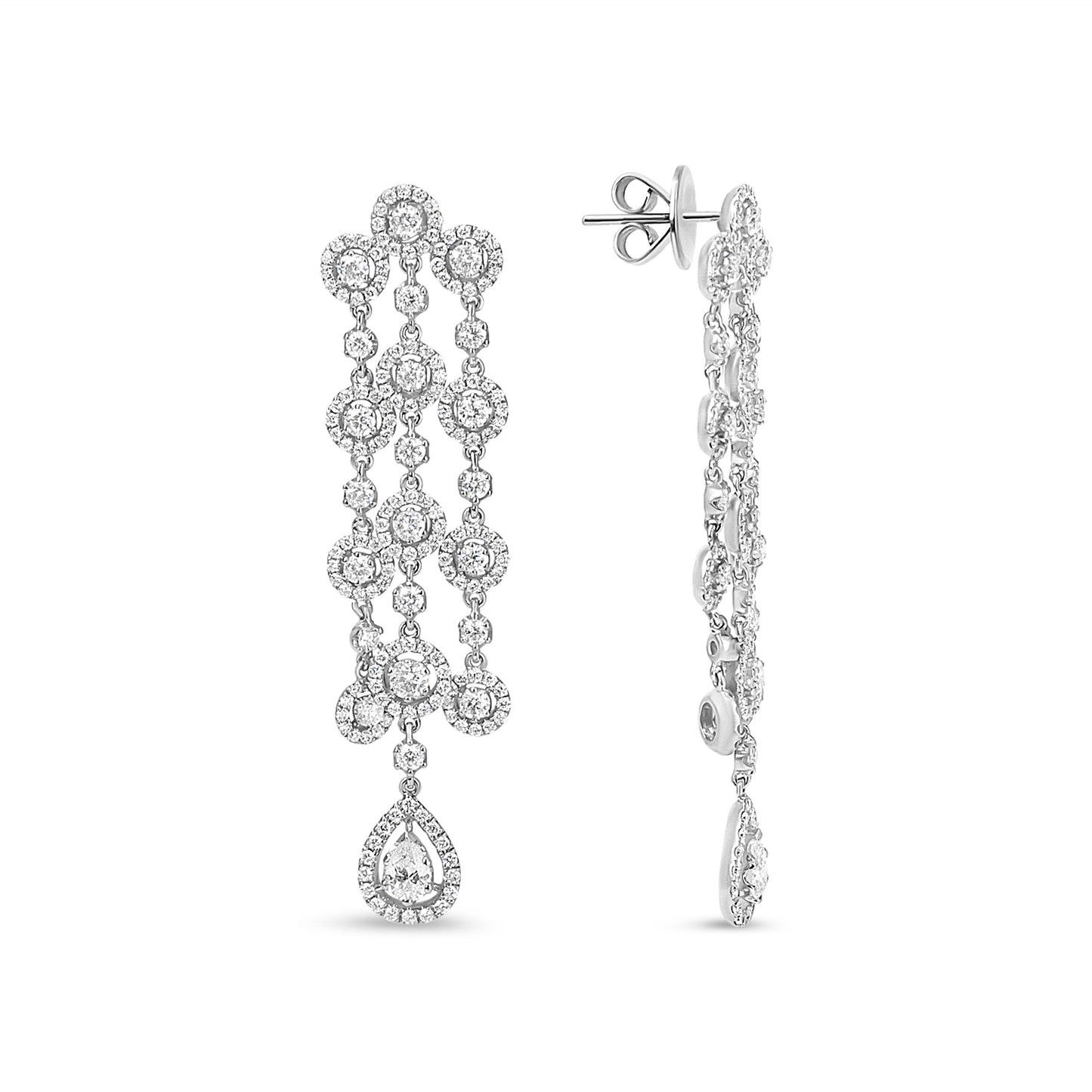 18K White Gold Diamond Double Teardrop Dangle Earrings