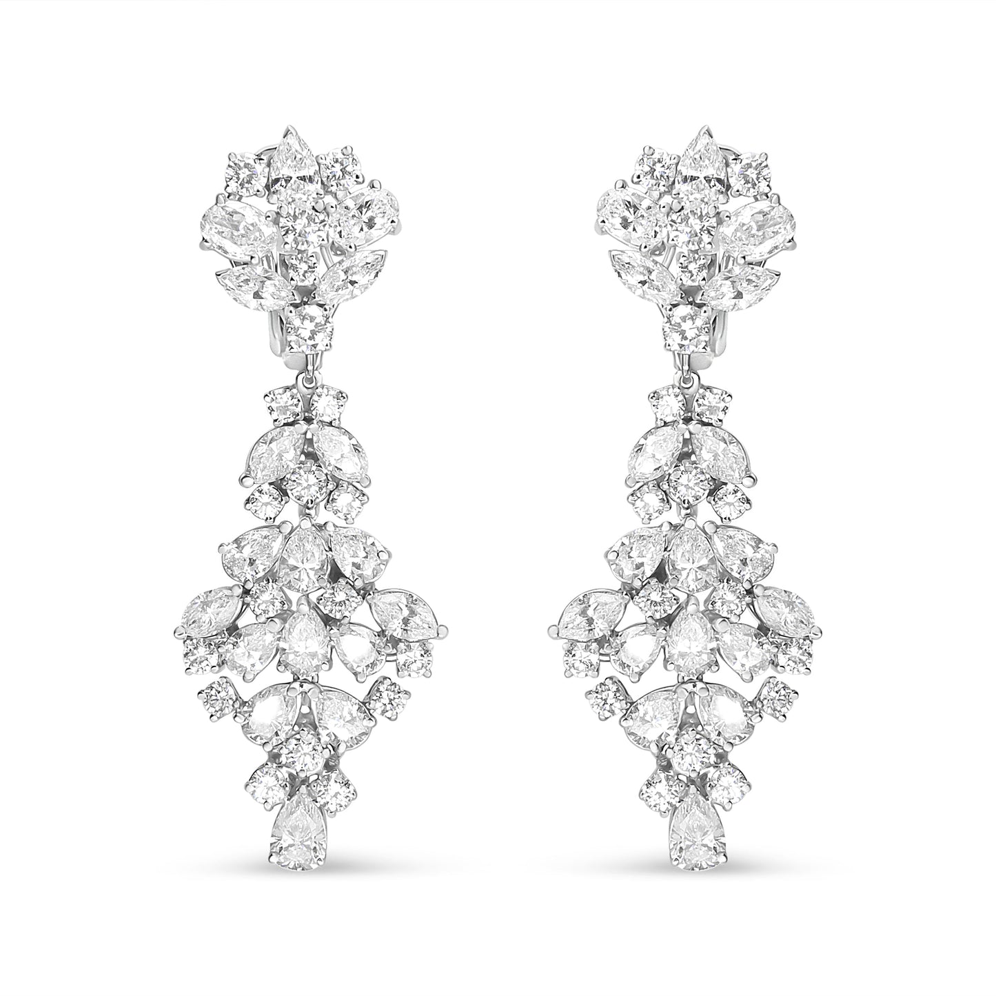 Pendientes de Clip-On de Diamantes en Racimo de Oro Blanco de 18K