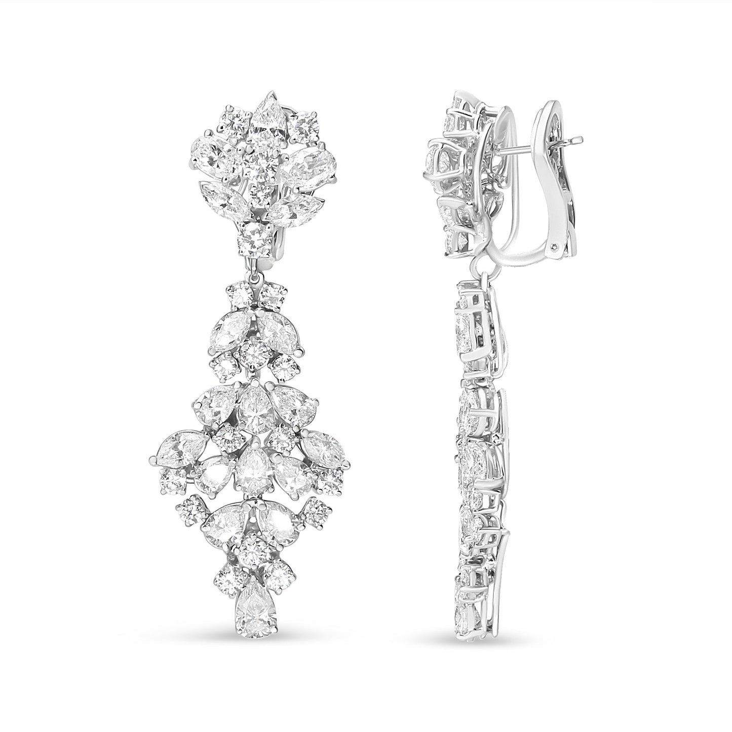 Pendientes de Clip-On de Diamantes en Racimo de Oro Blanco de 18K