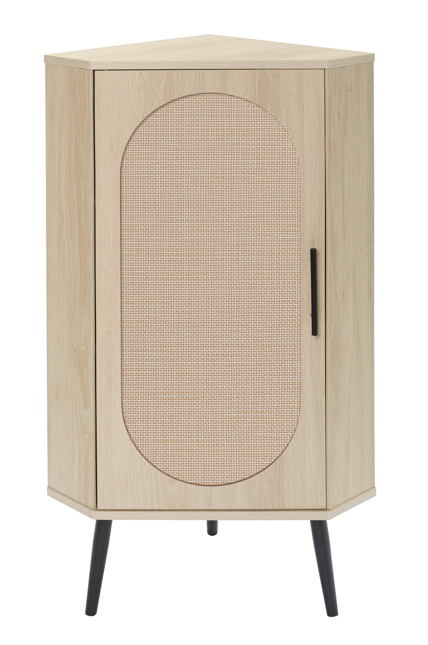 Elegant Freestanding Corner Cabinet with Rattan Doors