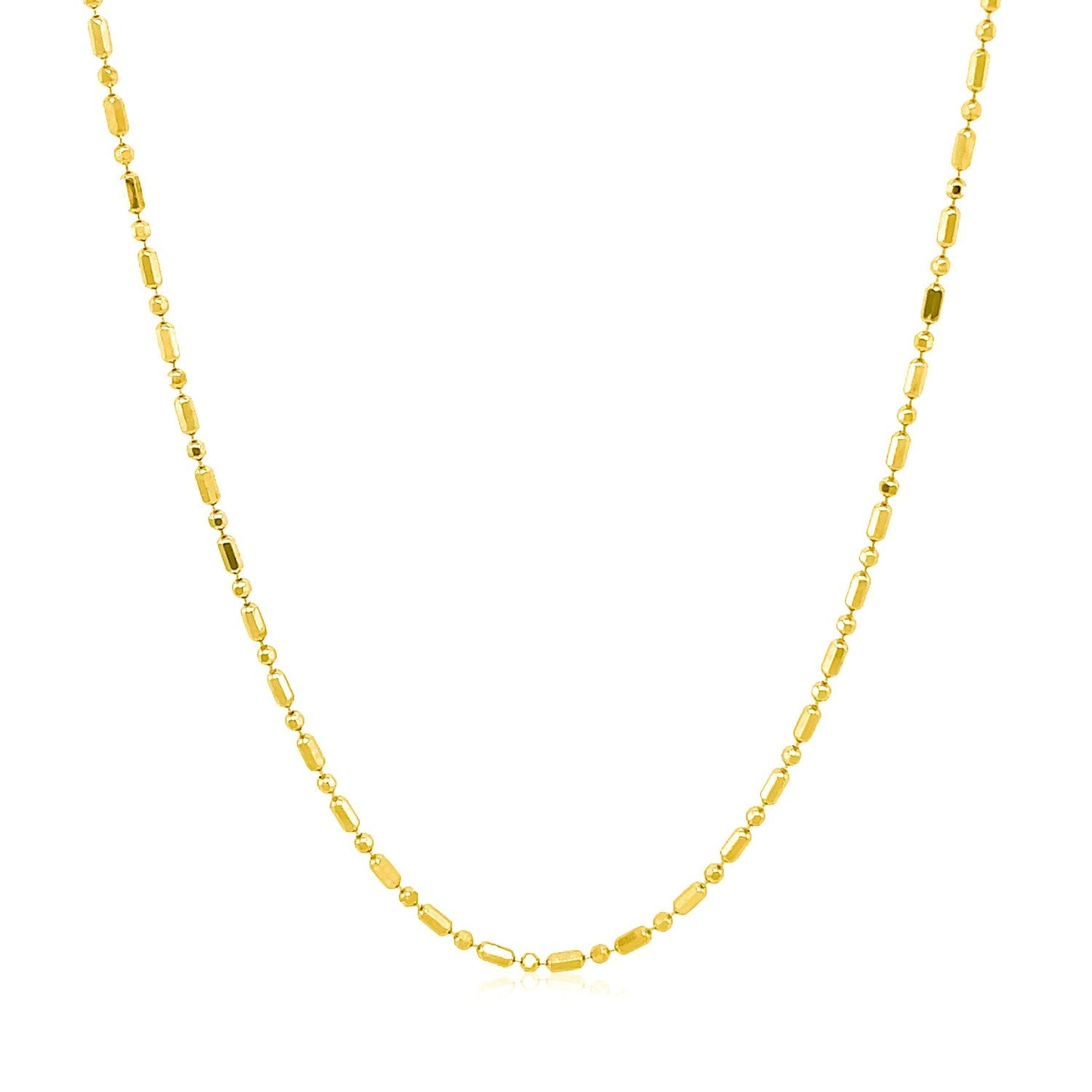 Cadena de cuentas alternas cortadas con diamante de oro amarillo de 14k - 1.2mm