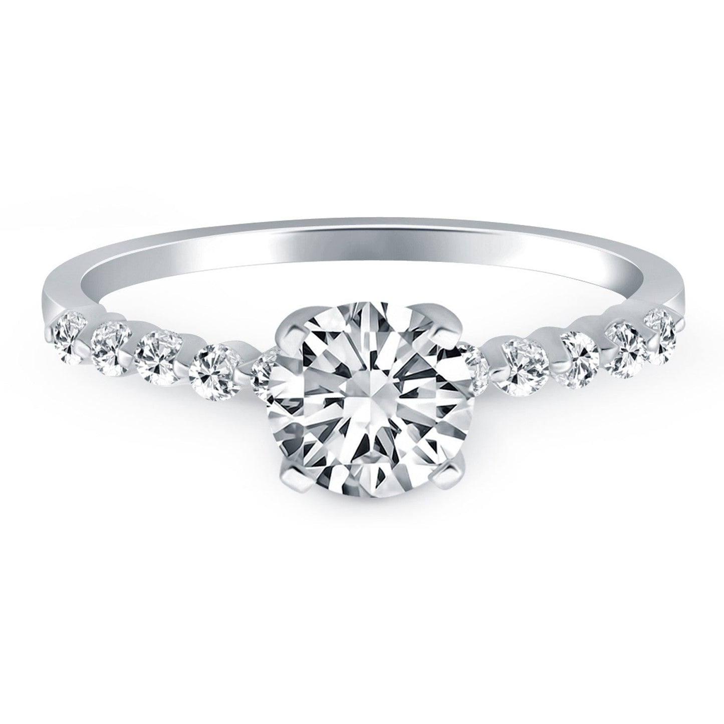 14k White Gold Diamond Engagement Ring with Prong Accents