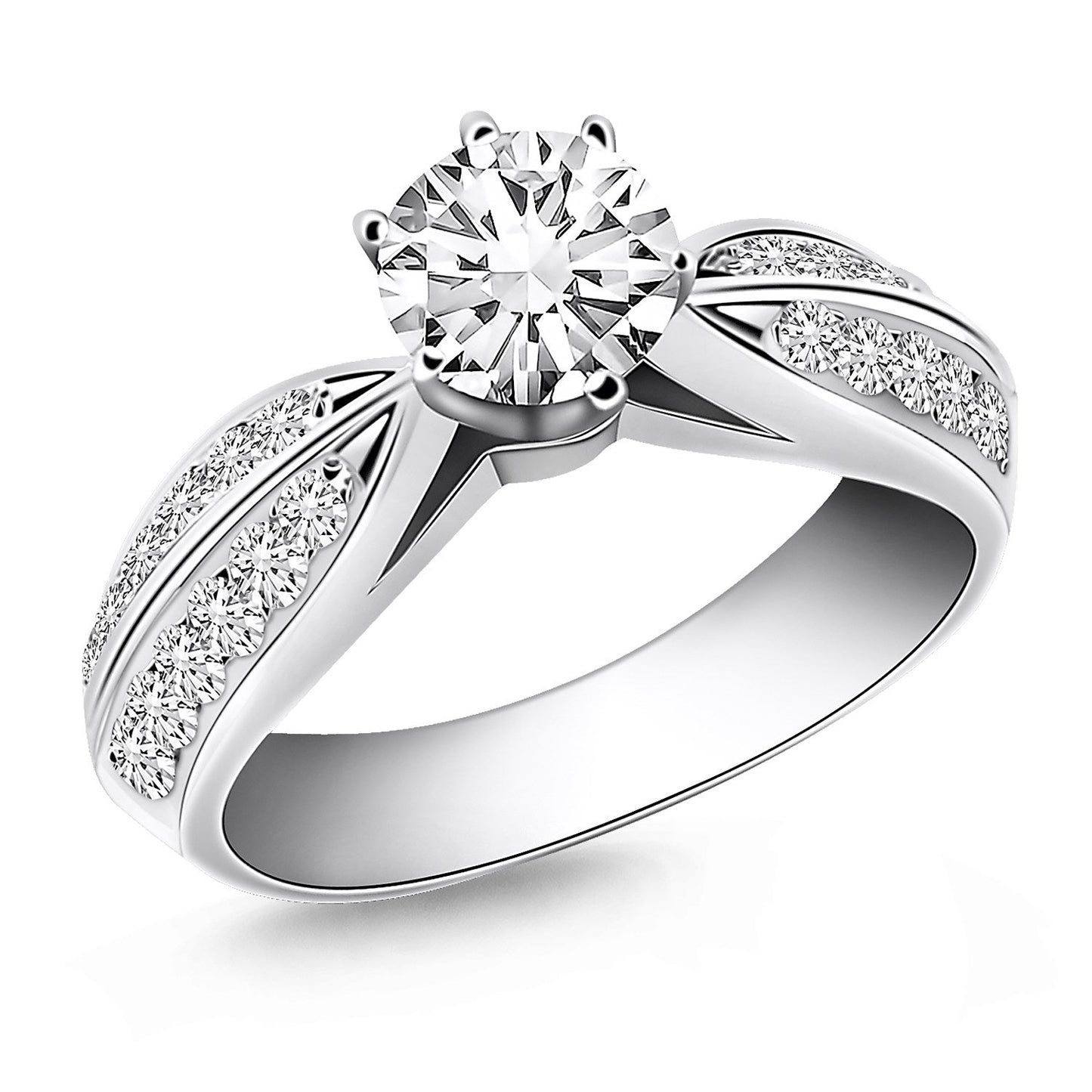 Bague de fiançailles en diamant pavé à double rang en or blanc 14 carats