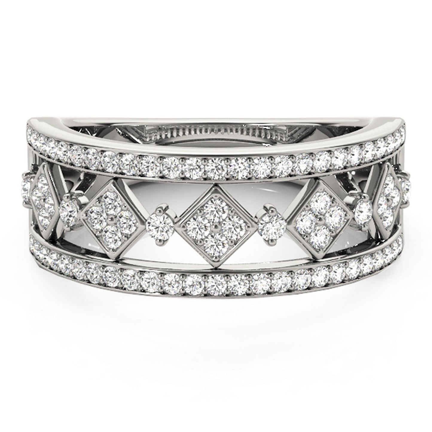 Bague à Motif Carré Sertie de Diamants en Or Blanc 14k