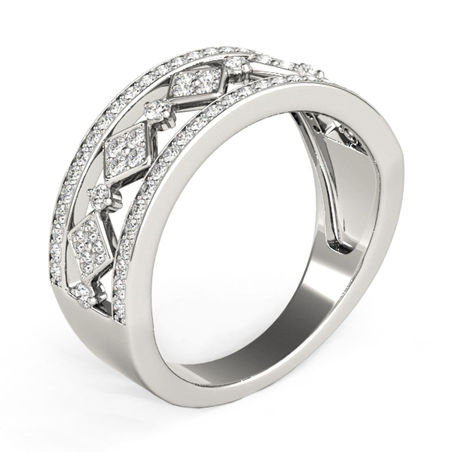 Bague à Motif Carré Sertie de Diamants en Or Blanc 14k