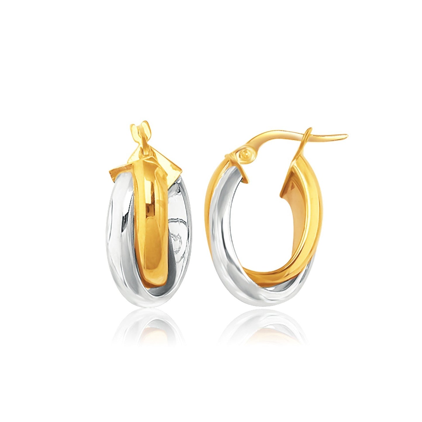 Boucles d'oreilles ovales entrelacées à double rang en or bicolore 14k