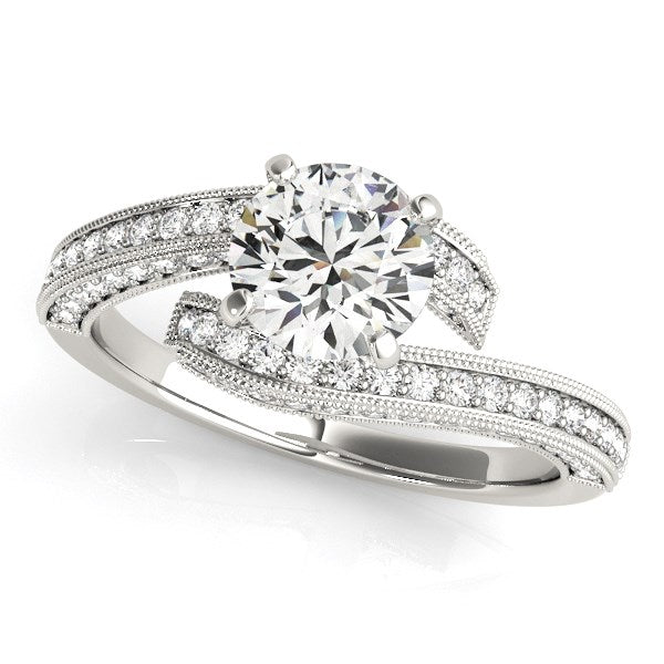 14k White Gold Round Diamond Bypass Engagement Ring