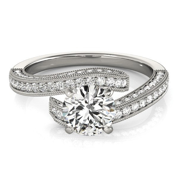 14k White Gold Round Diamond Bypass Engagement Ring