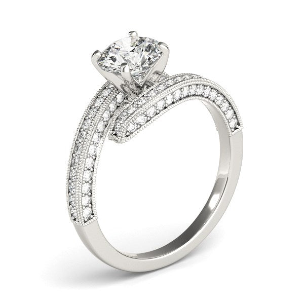 14k White Gold Round Diamond Bypass Engagement Ring