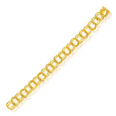 Pulsera de encanto de doble eslabón sólido de oro amarillo de 14k - 10mm