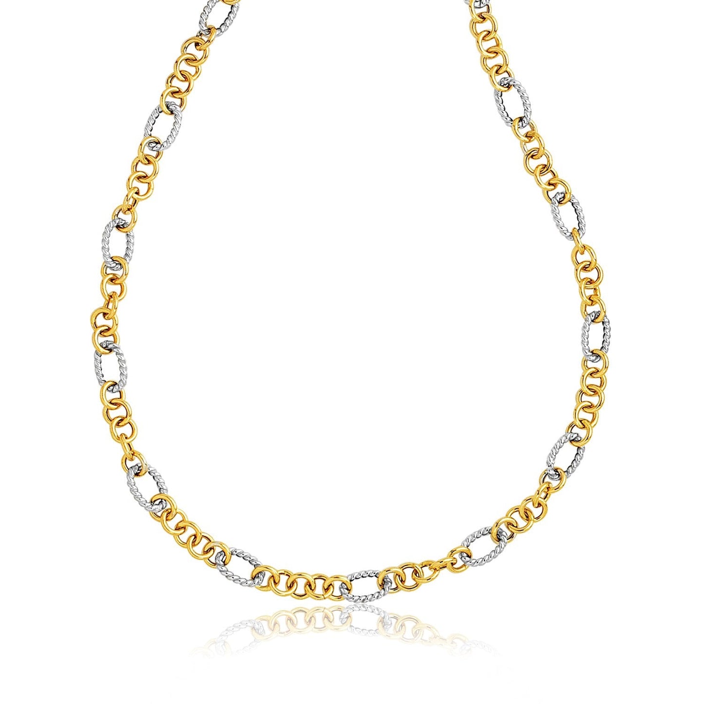 Collier en lien rond et style câble bicolore en or 14 carats