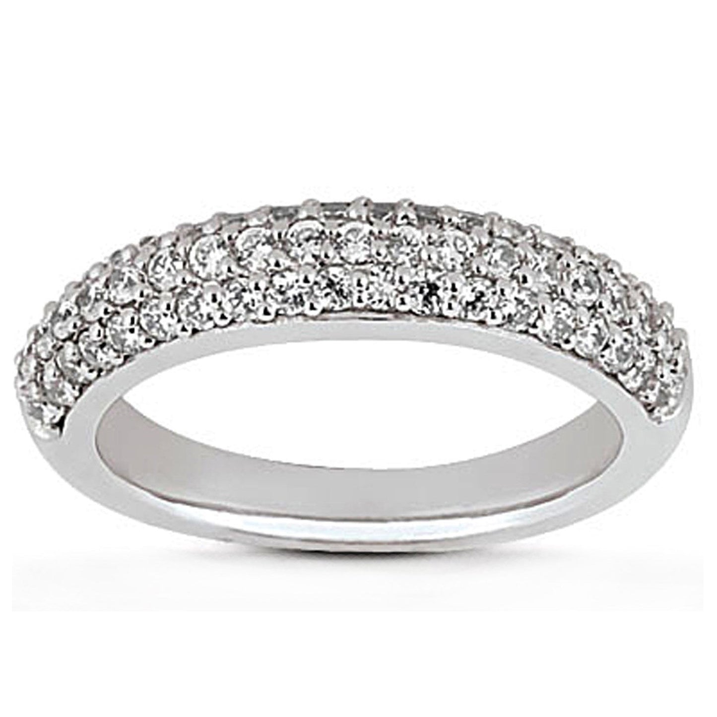 Anillo de boda de diamantes micro-pavé de triple fila en oro blanco de 14k