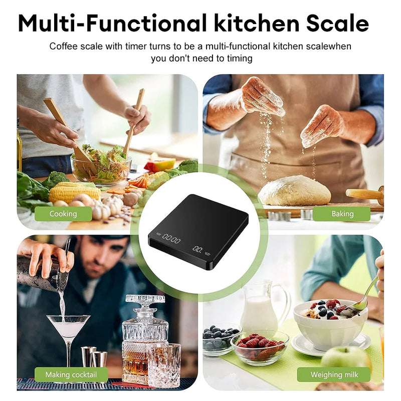 Digital Coffee Scale with Timer LED Screen Espresso USB 3kg Max.Weighing 0.1g High Precision Measures in Oz/ml/g Kitchen Scale - Korvel