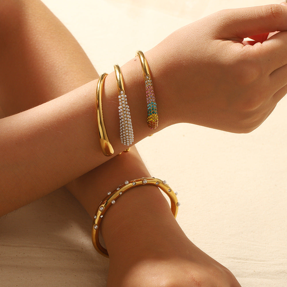 Colorful zirconium full diamond high-end fashion stainless steel casting bracelet bracelet bracelet accessories - Korvel