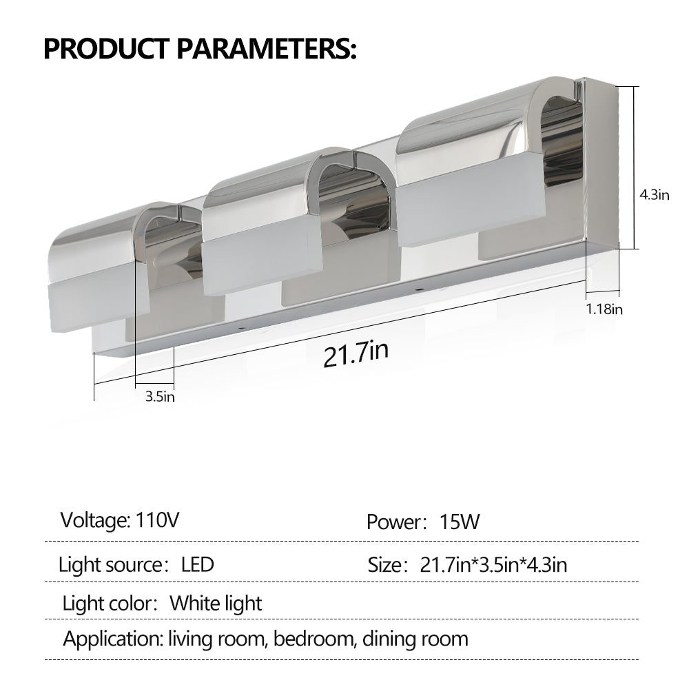 Modern 3-Light LED Bathroom Vanity Wall Light