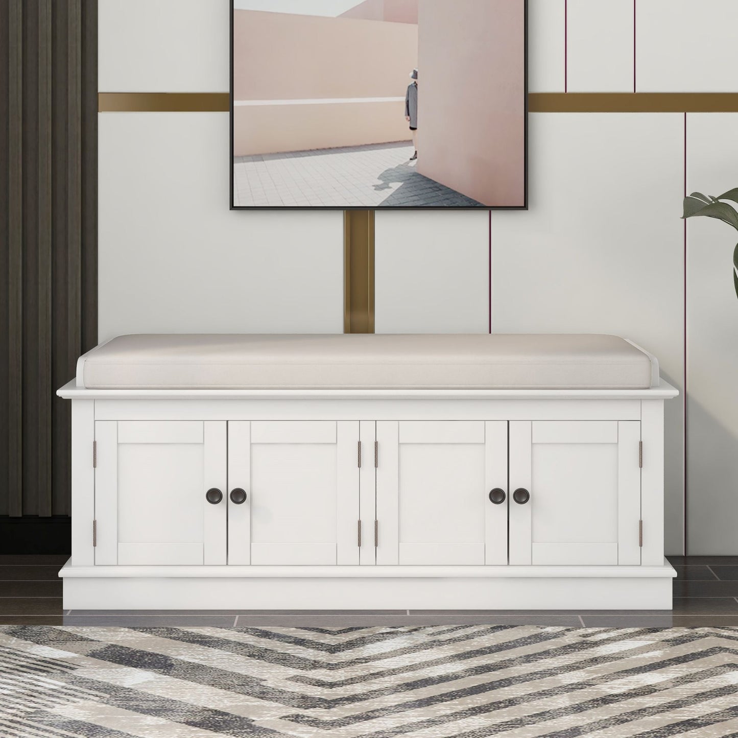 TREXM Storage Bench with Adjustable Doors and Padded Shoe Stand