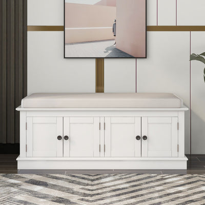 TREXM Storage Bench with Adjustable Doors and Padded Shoe Stand