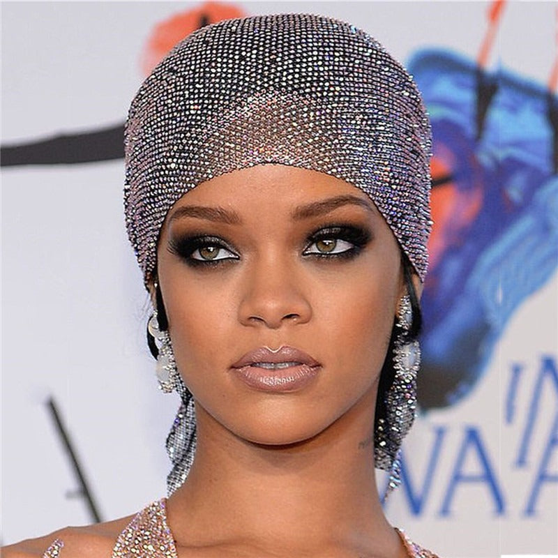 Mesh Rhinestone Elastic Hair Band Headband Outdoor Fashion Headwear Fishing Net Hat - Korvel