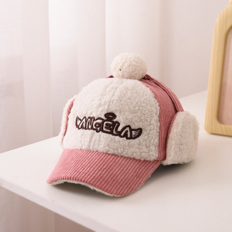 Gorra de béisbol de corduroy cálido para niños con protección para las orejas