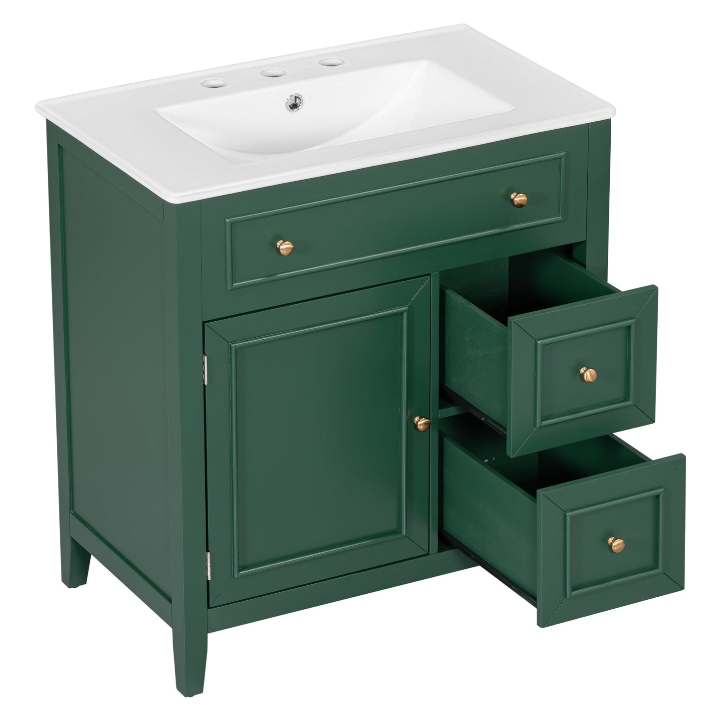 Vanidad de baño verde de 30" con lavabo y almacenamiento