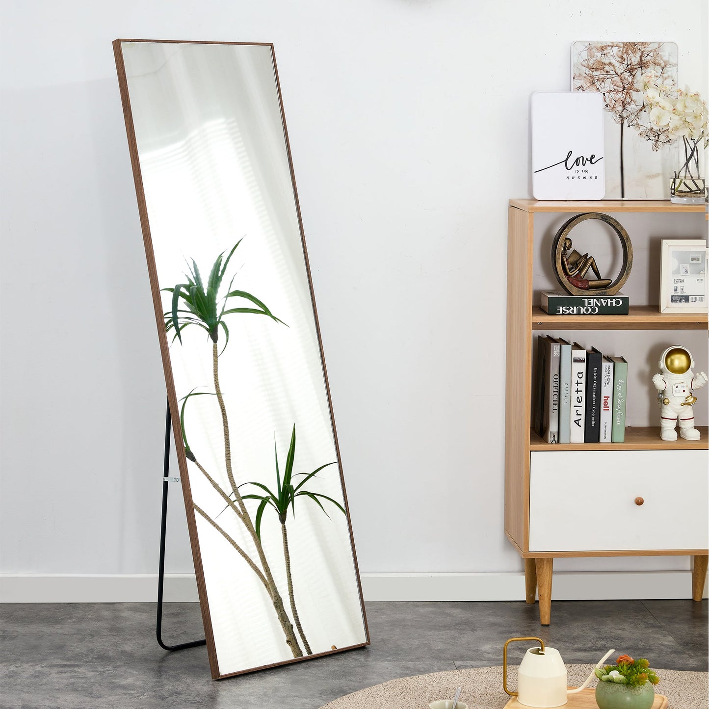 60x17 Brown Solid Wood Frame Full-length Mirror, Dressing Mirror, Bedroom Home Porch - Korvel
