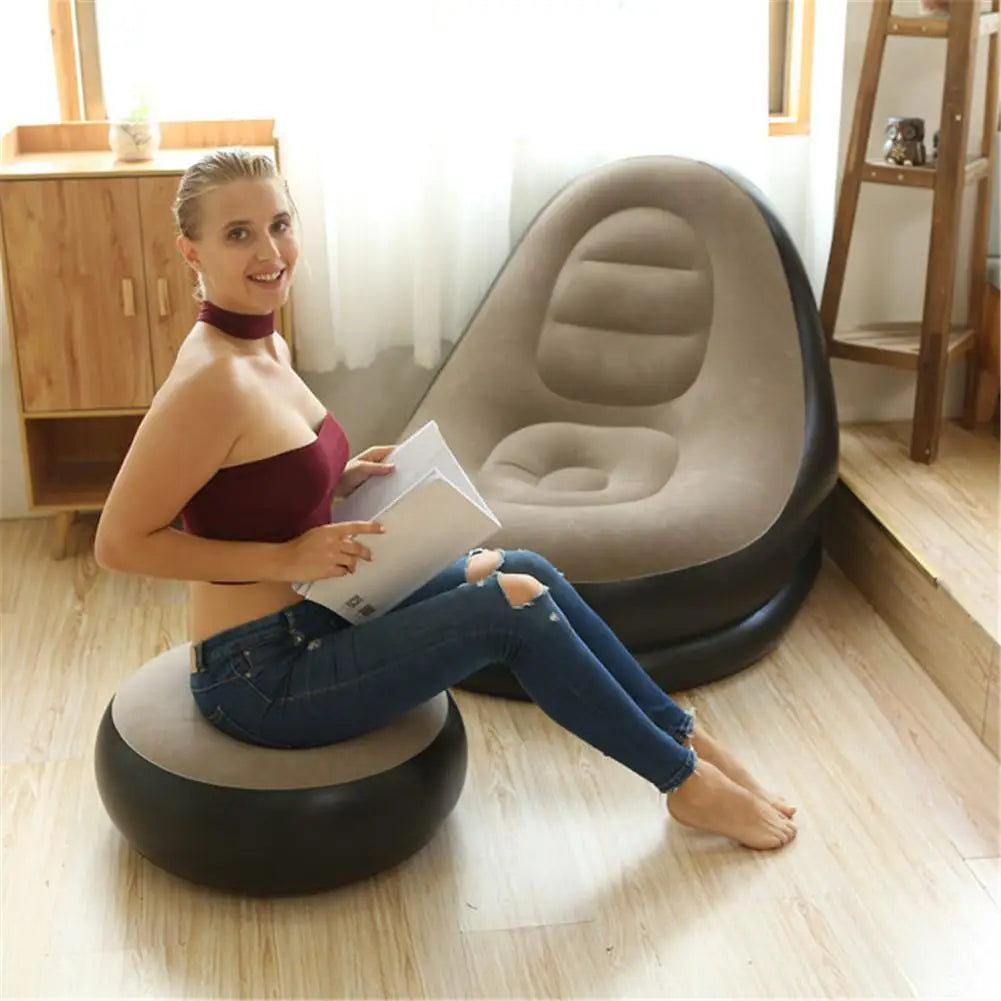 Inflatable Air Mattress Lazy Sofa Deck Chair Comfortable Leg Stool Rest Single Beanbag for home and Outdoor Use - Korvel