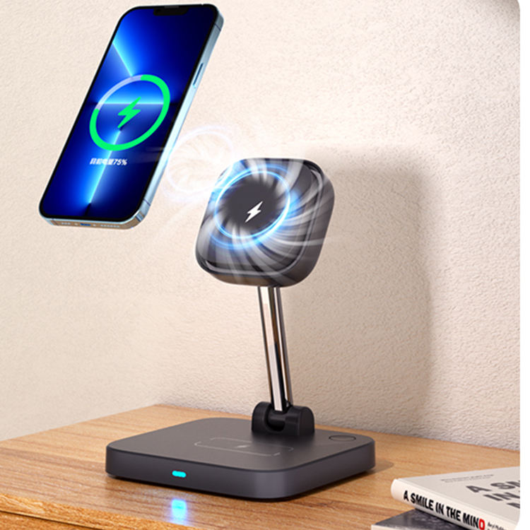 3-in-1 magnetic wireless charger holder with cooling fan suitable for wireless charging of iPhone earphones and watches - Korvel