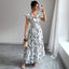 Spring Summer New Printed Ruffled V-Neck Sexy Fitted Slimming Long Dress Gown - Korvel