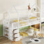 TWIN/TWIN HOUSE BUNK BED WITH SHELVES AND DRAWERS FOR WHITE COLOR - Korvel