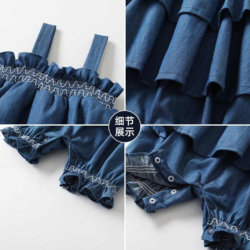 Children's Sling Jumpsuit Summer Netflix Models Baby Fake Two Pieces Harness Crawling Clothes Female Baby A Class Clothes - Korvel