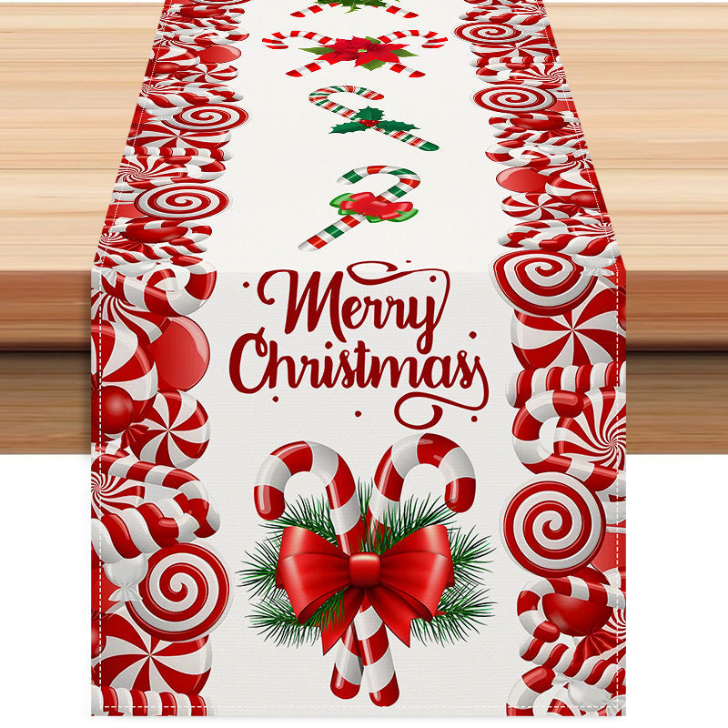Christmas table flag candy letter printed tablecloth holiday party table decoration tablecloth pad white linen - Korvel