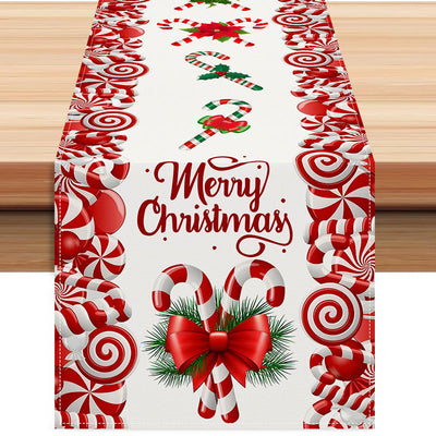 Christmas table flag candy letter printed tablecloth holiday party table decoration tablecloth pad white linen - Korvel