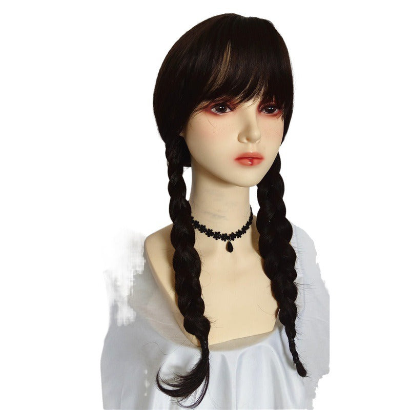 Addams Family Animated Wig Black Double Ponytail Braid Wig - Korvel
