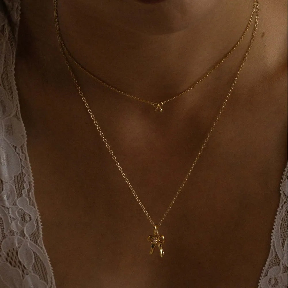 18K Gold-Plated Bow Necklace - Korvel