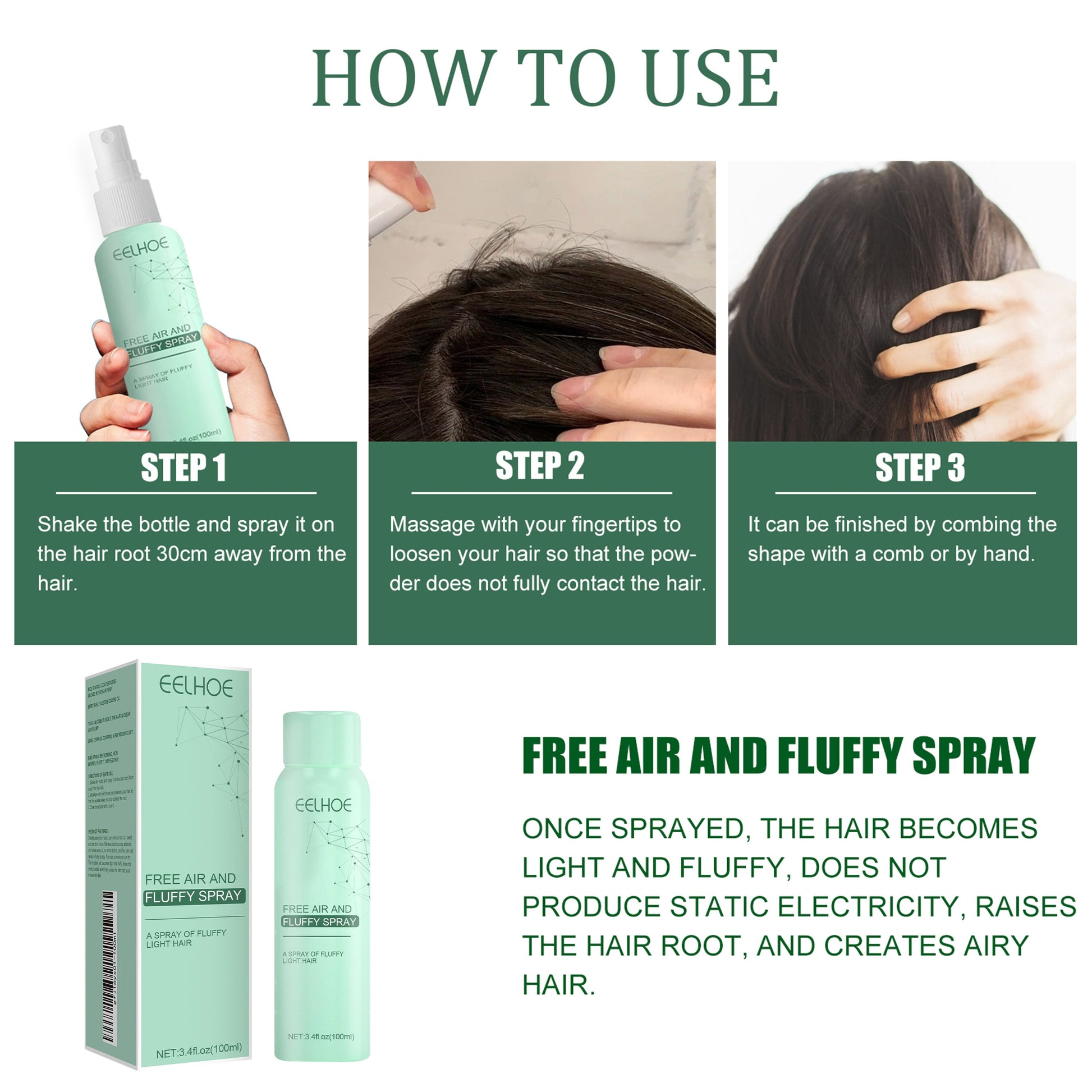 No-Wash Dry Hair Spray, Air Fluffiness Remove Oil Dry And Cool Shampoo-free Dry Hair Agent - Korvel