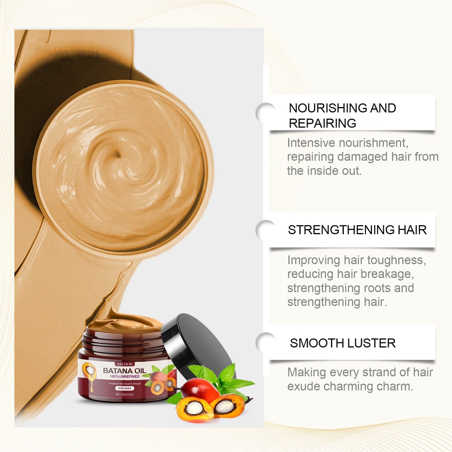 Batana Oil Strong And Volumizing Hair Mask Repair Hair Frizz Nourishing Hair Smooth Hair Treatment - Korvel