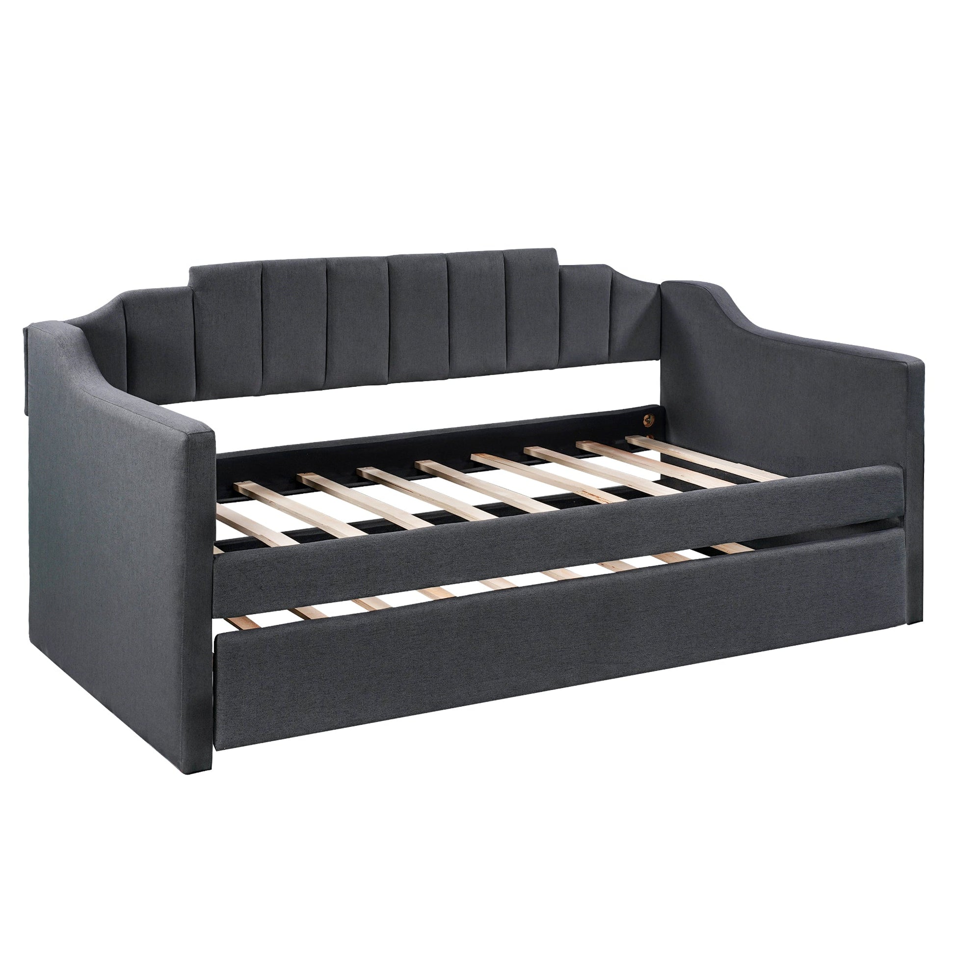 Upholstered Twin Daybed with Trundle Black - Korvel