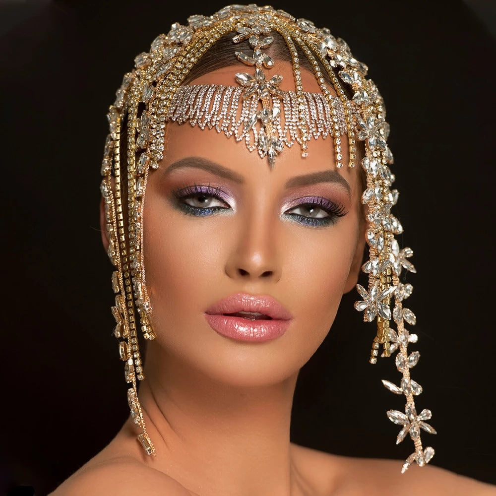Elegant Leaf Water Diamond Tassel Headwear for Women