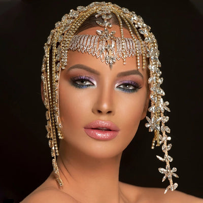 Elegant Leaf Water Diamond Tassel Headwear for Women