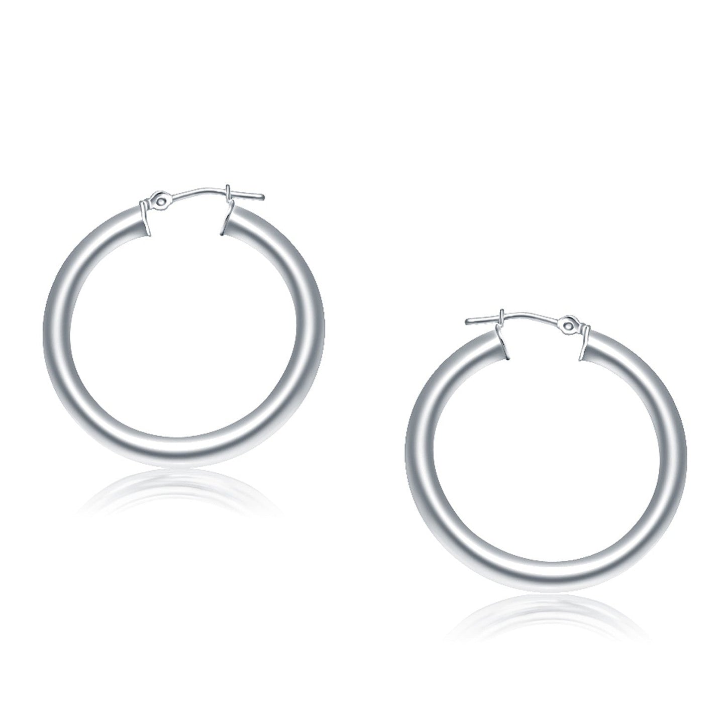 14k White Gold Polished Hoop Earrings - 30 mm