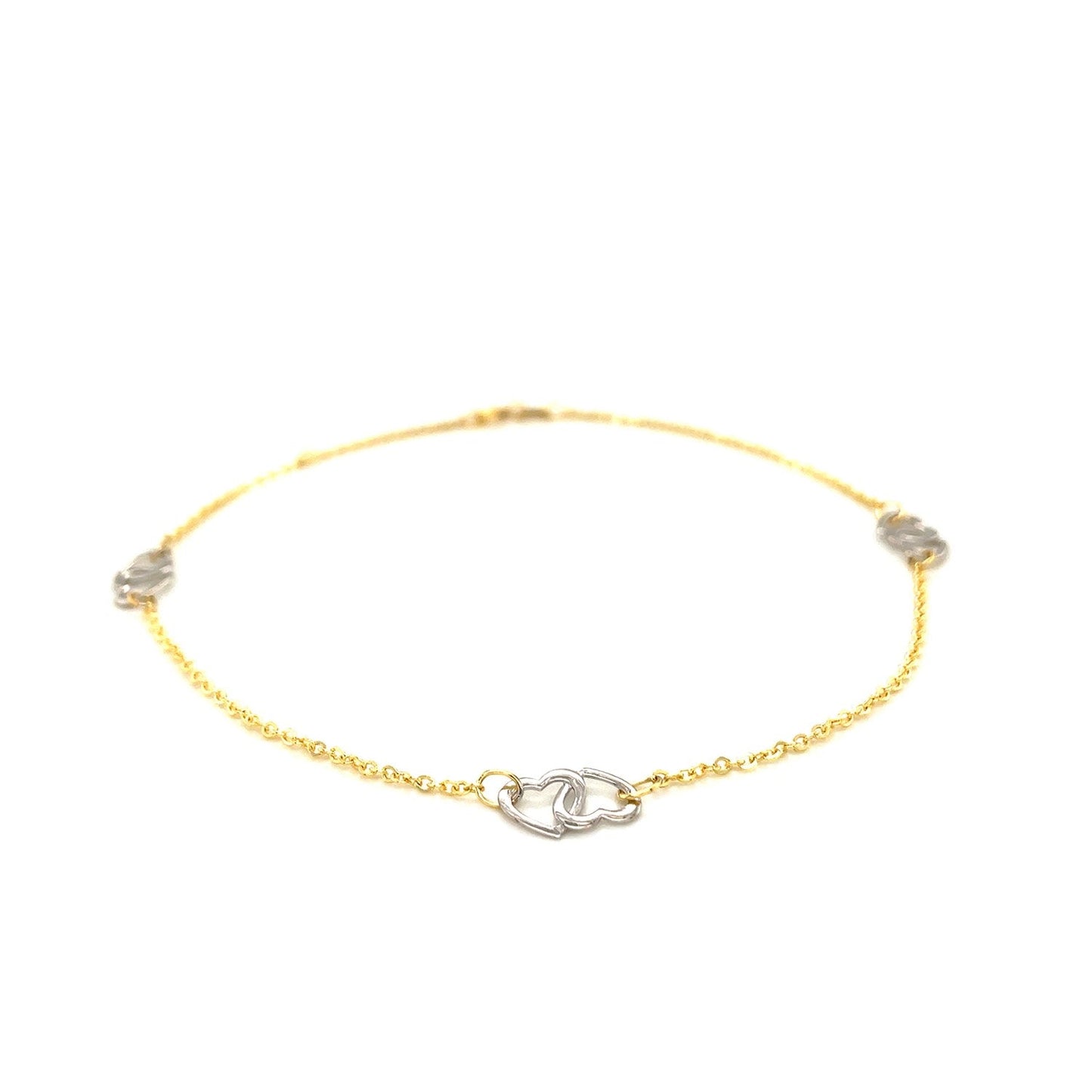Bracelet de cheville en or bicolore 14k avec cœurs entrelacés