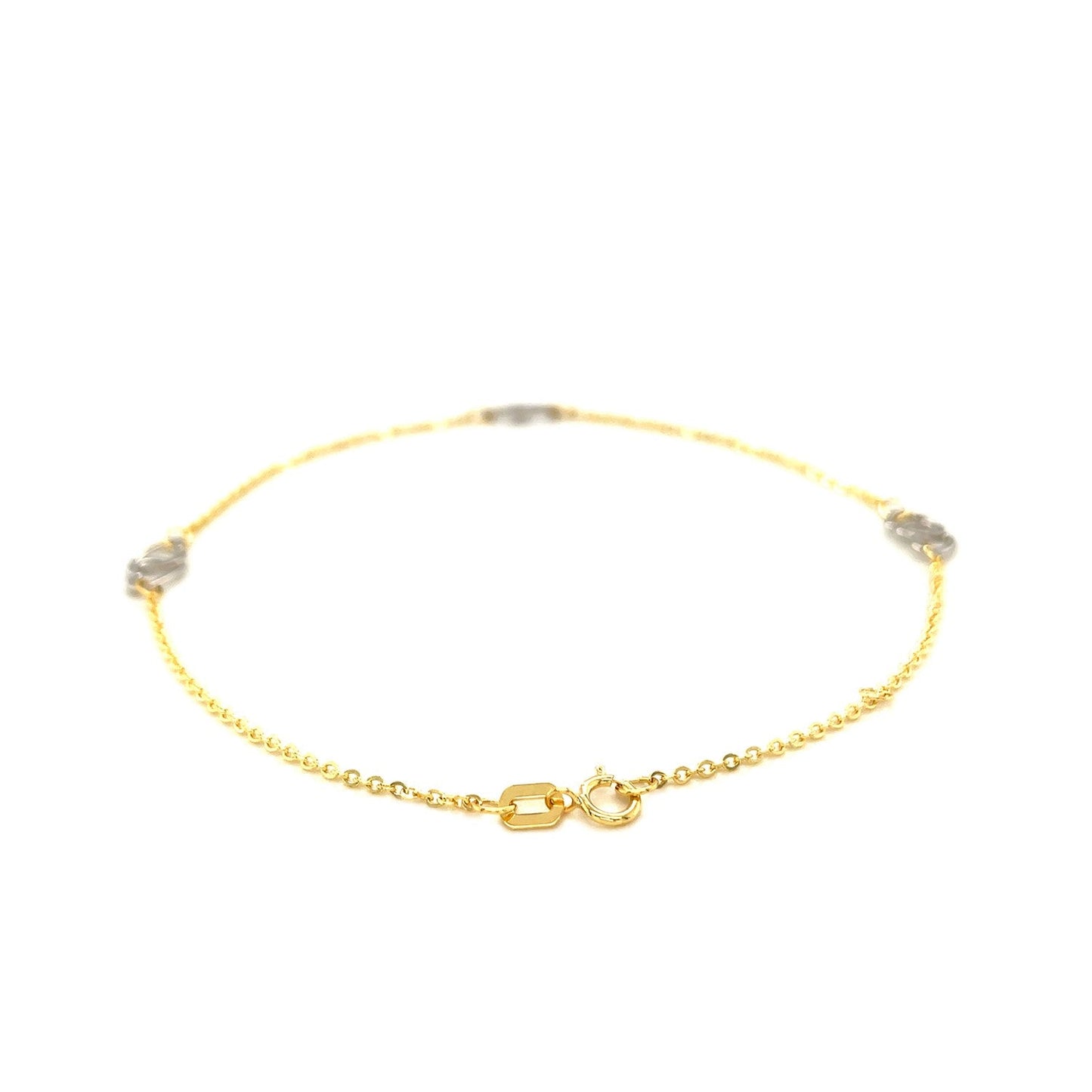 Bracelet de cheville en or bicolore 14k avec cœurs entrelacés