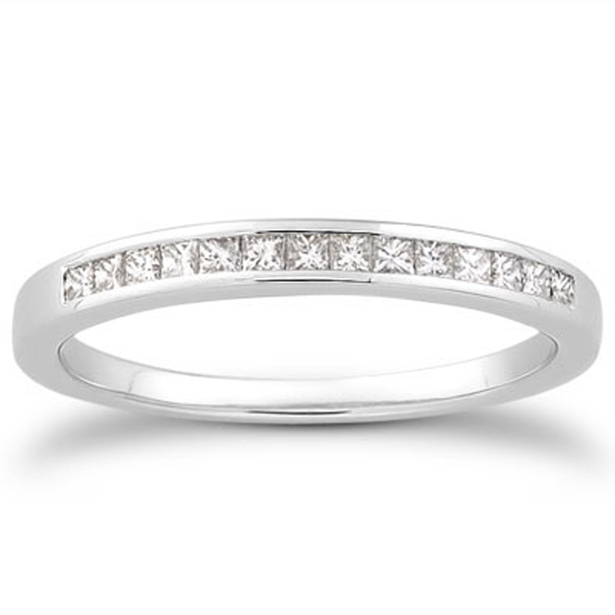 Bague de mariage en diamant princesse sertie en channel en or blanc 14k