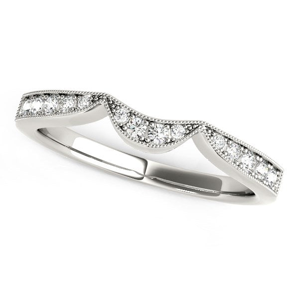 Bague de mariage en diamant courbée en or blanc 14 carats avec milgrain