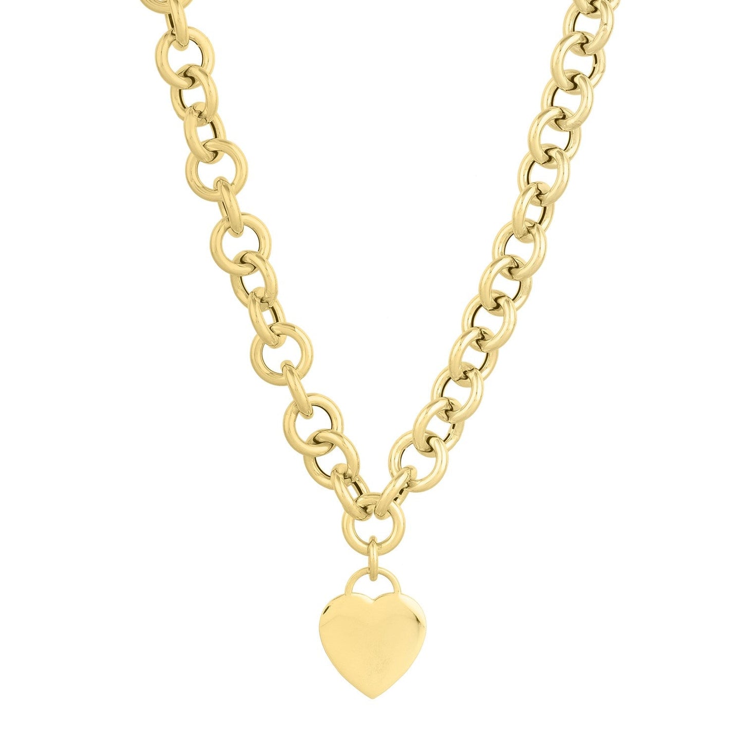 14k Yellow Gold Rolo Link Necklace with Heart Tag