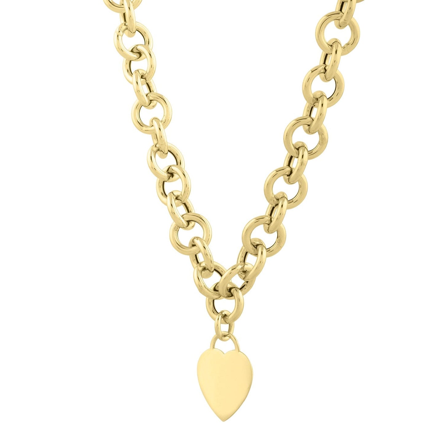 14k Yellow Gold Rolo Link Necklace with Heart Tag