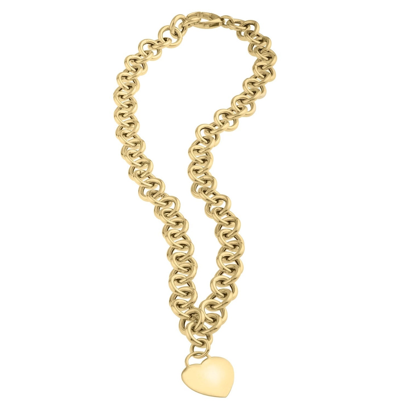 14k Yellow Gold Rolo Link Necklace with Heart Tag
