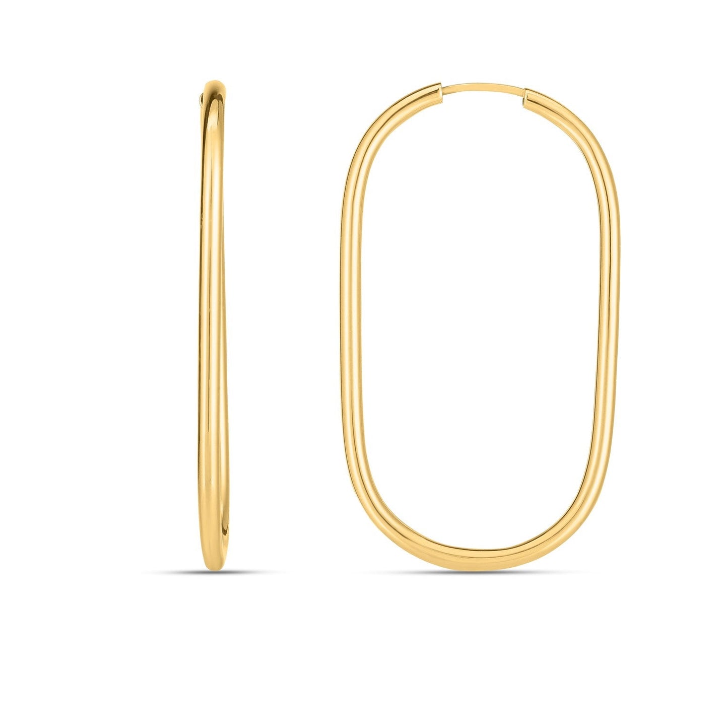 Pendientes de aro grandes de papel clip sin fin de oro amarillo de 14k