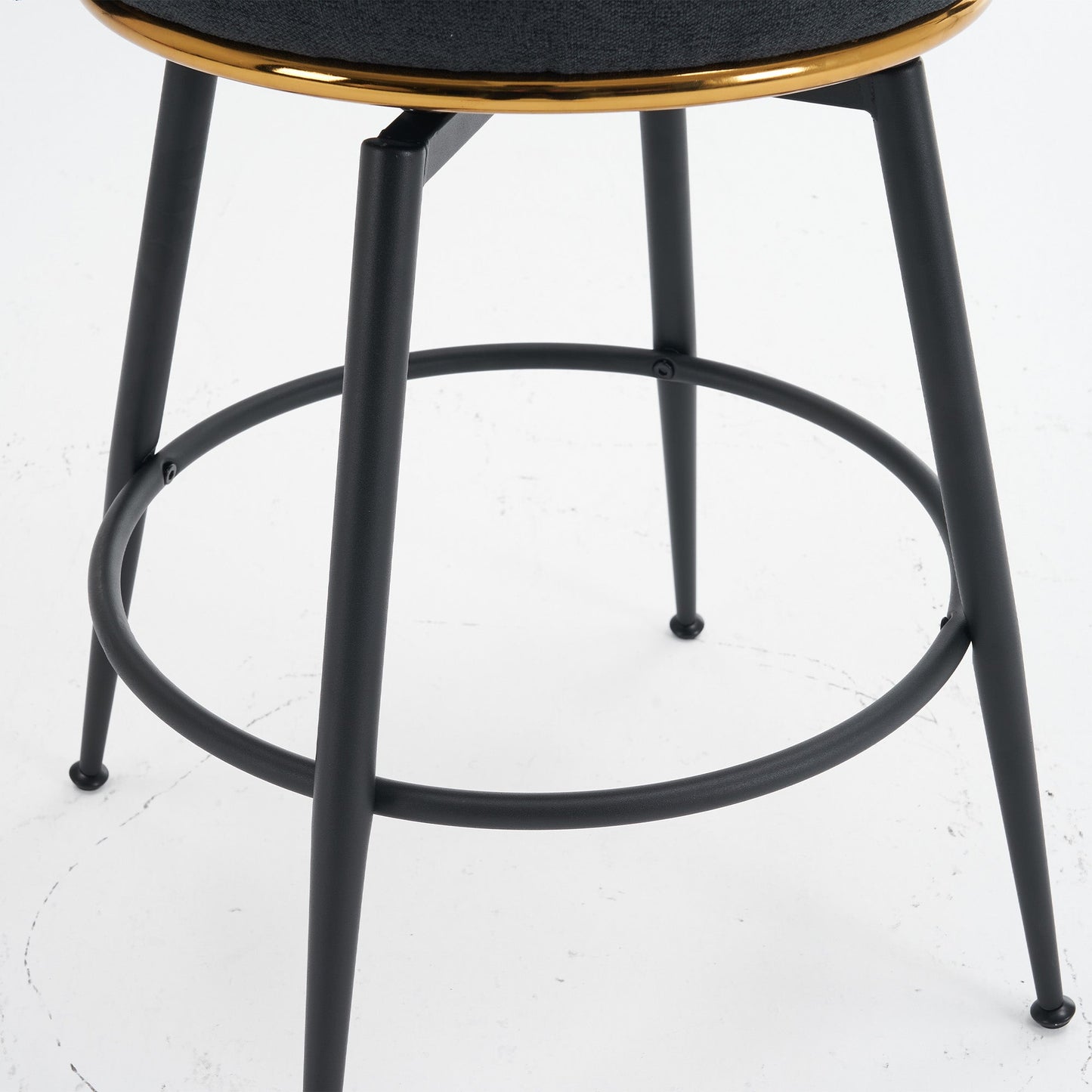 A set of 2 gray rotating bar stools - high backrest, adjustable, with elegant metal backrest decoration - Korvel